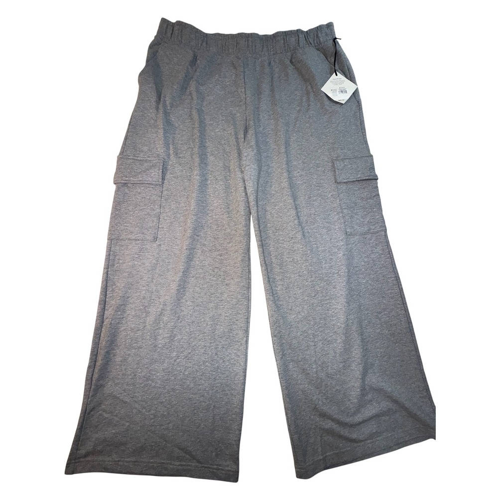 Ava & Viv Women's 2X Heather Gray Wide Leg Cargo Sweatpants NWT